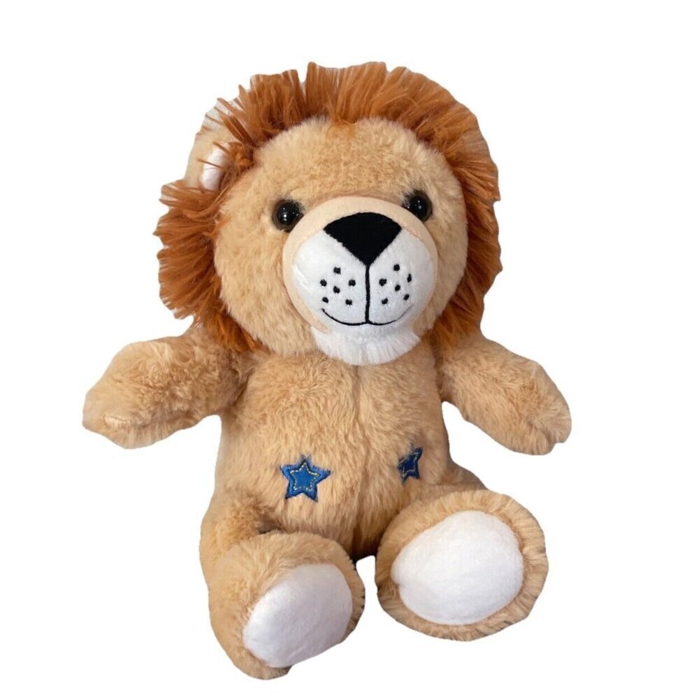 Lion Plush Beige Embroidered Blue Stars Stuffed Animal 12” Adhesive Paw- 2020